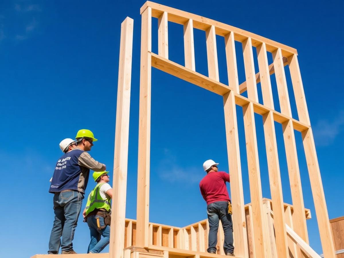 Exterior wall framing on a residential build