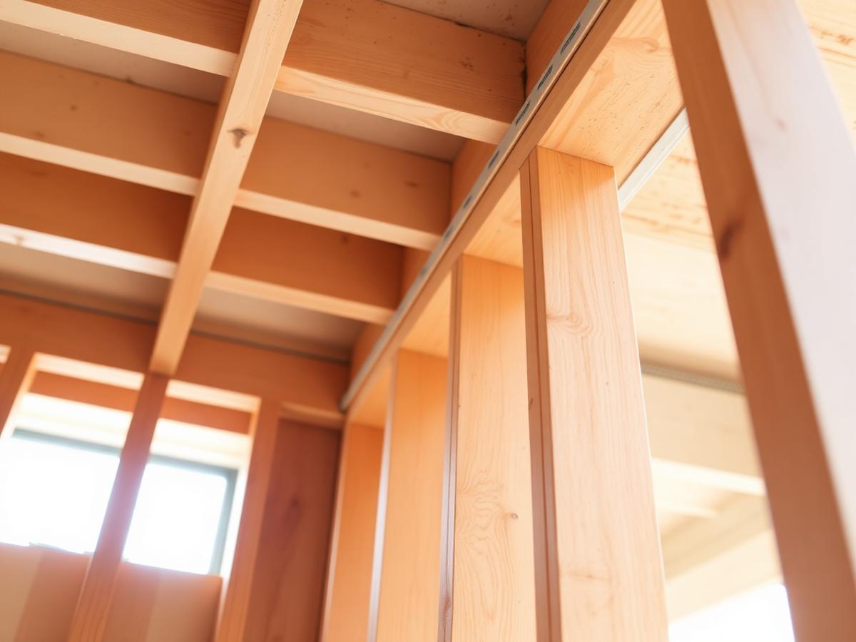 Interior wood wall studs and header detail